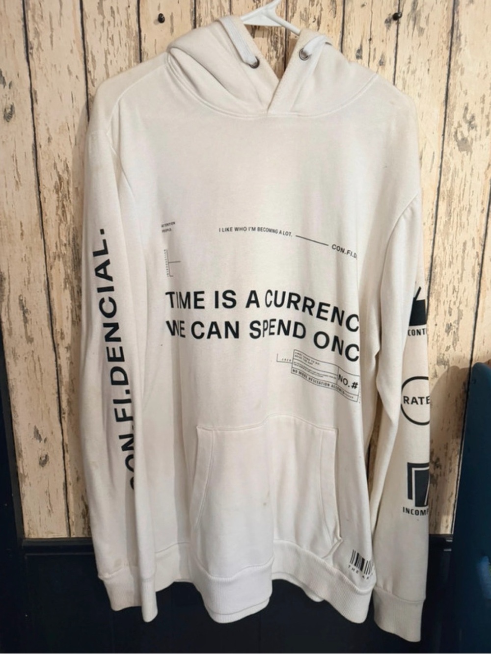 White Graphic Hoodie Sweatshirt - Time Is A Currency